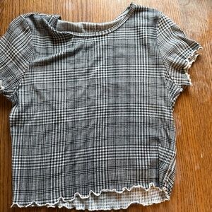 American Eagle Outfitters Black and White Plaid Ruffle Hem Tee